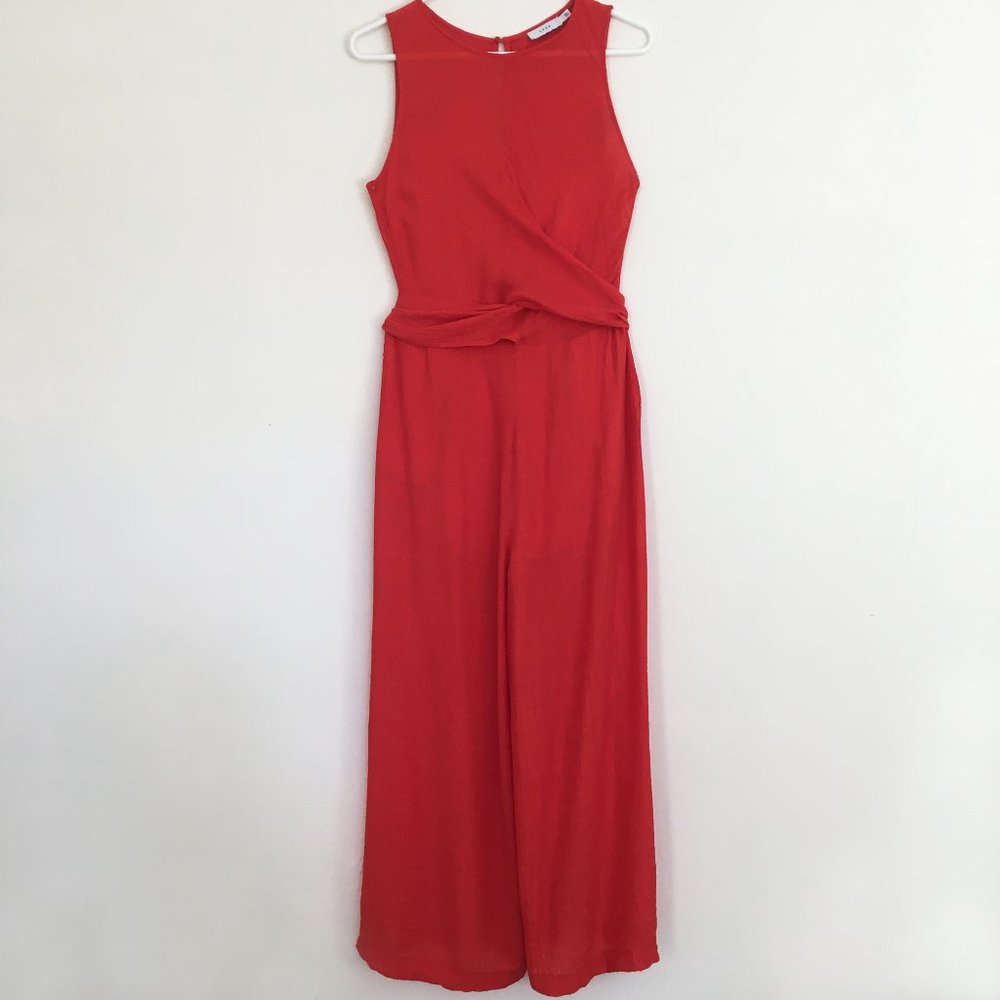Lush red wrap sleeveless jumpsuit. Size S.